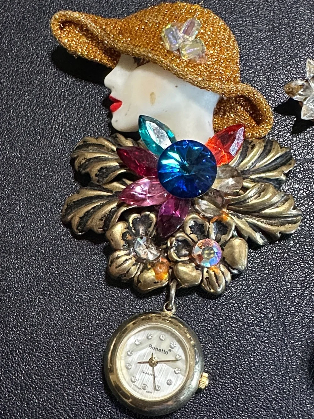 Bonetto Vintage Gold Tone 1980’s Ring Brooch Watch Bundle